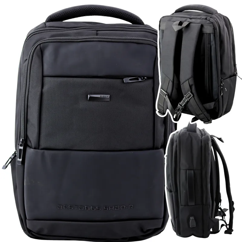 Plecak Miejski Biznesowy USB Pas Piersiowy 26l 45cm - Czarny