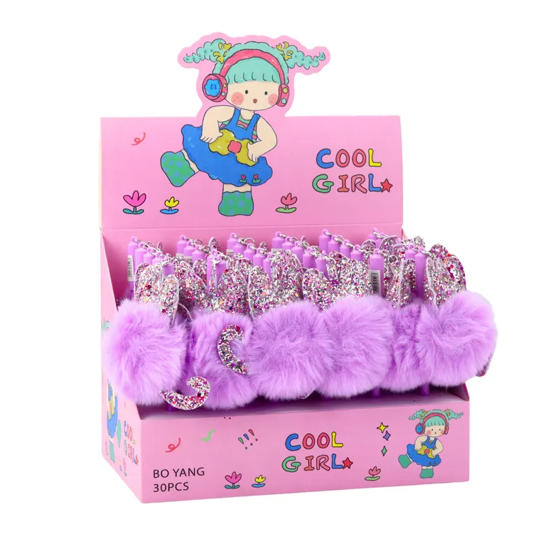 Długopis Żelowy Zatyczka Z Fioletowym Pomponem Tusz 17cm 0.5mm - Niebieski