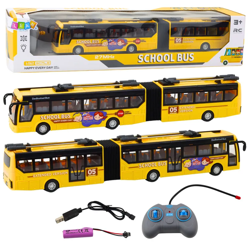 Autobus Szkolny Trolejbus Przegubowy Zdalnie Sterowany RC 1:32 - Żółty