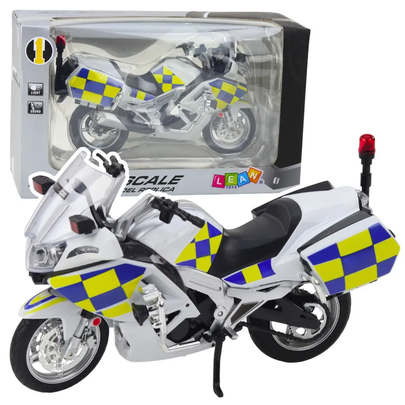 Motocykl Policyjny Metalowy Światła Dźwięki 1:12 - Biały