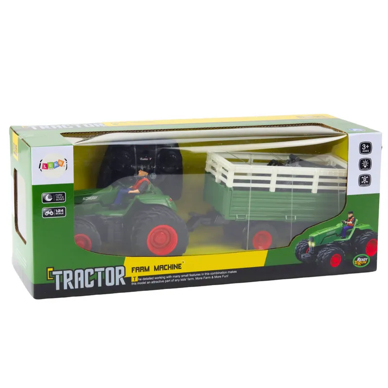 Traktor Rolniczy Z Przyczepą I Widłami Podwójne Koła Zdalnie Sterowany RC