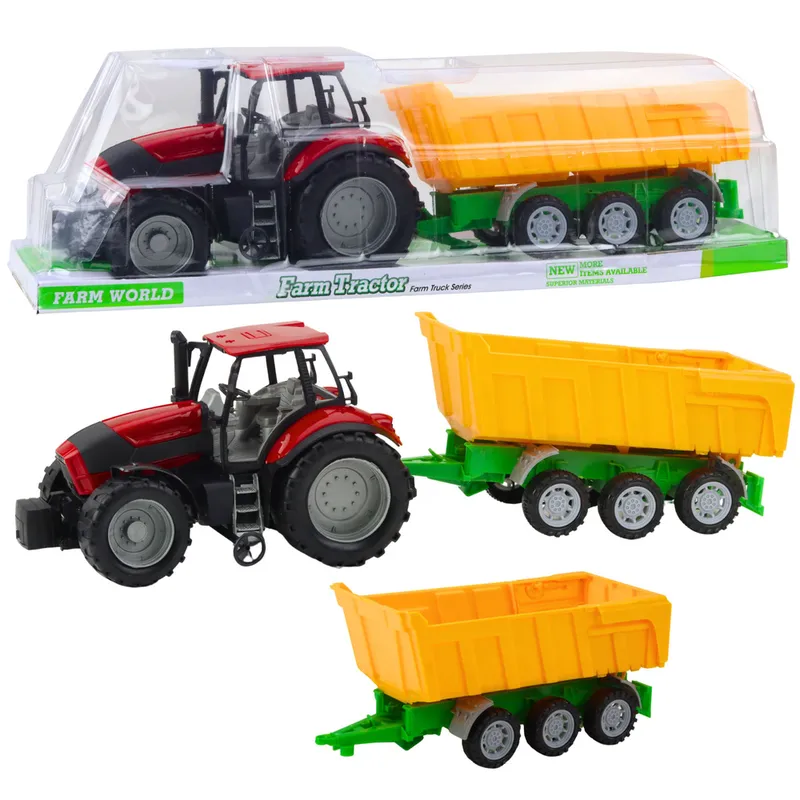 Traktor Rolniczy Farmerski Z Żółtą Przyczepą 46cm - Czerwony