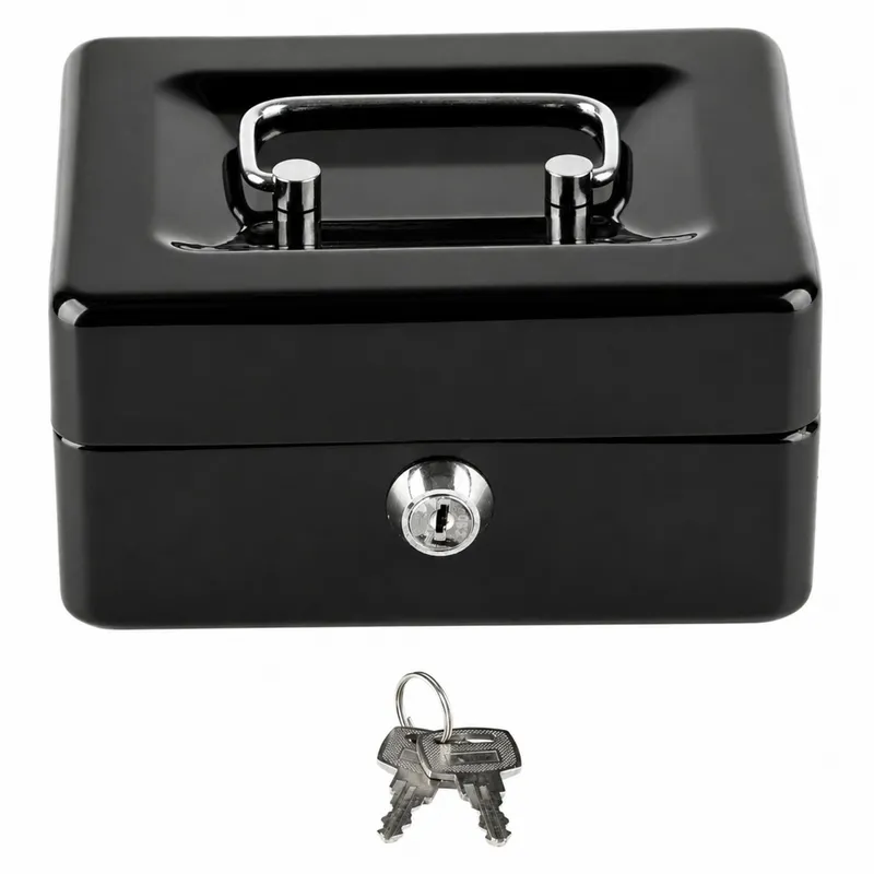 Mała Kasetka Na Pieniądze Metalowa Sejf Skrytka Na Klucz 13x10 cm - Czarna