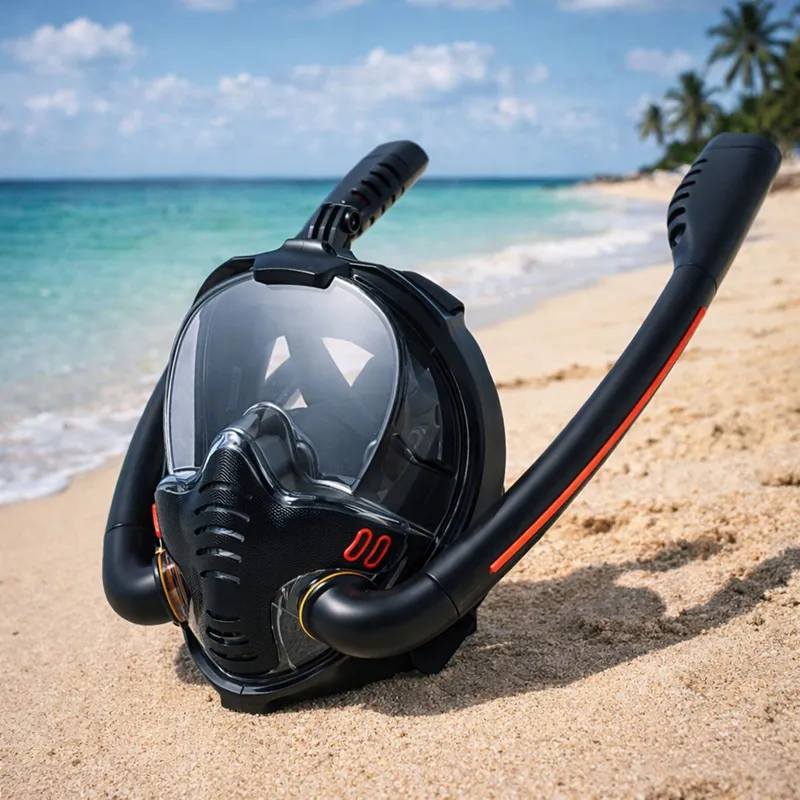 Maska Do Snorkelingu Nurkowania Pełnotwarzowa AntiFog DryTop L/XL - Czarna