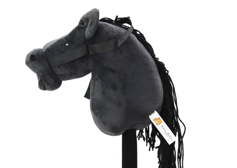 Pluszowa Głowa Konia Na Kiju Hobby Horse Koń Długowłosy Dźwięki - Czarny