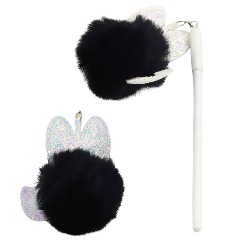 Długopis Żelowy Zatyczka Z Czarnym Pomponem Tusz 17cm 0.5mm - Niebieski