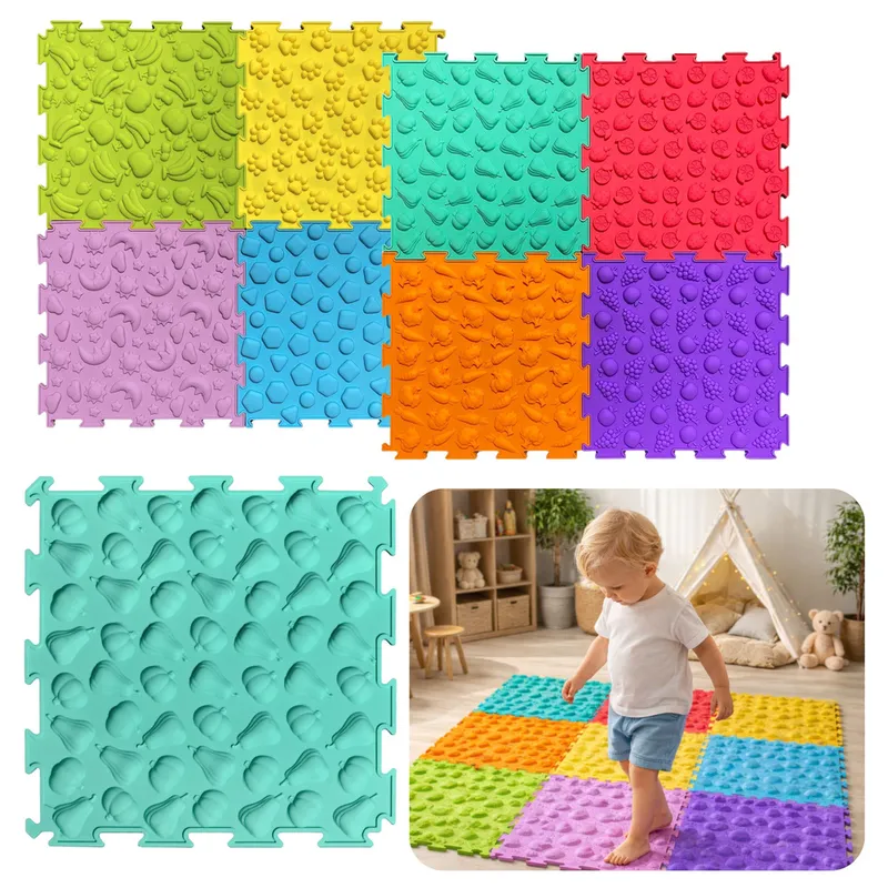 Ścieżka Sensoryczna Puzzle Kafelki Różne Struktury Kolory 24,5 cm 10 szt