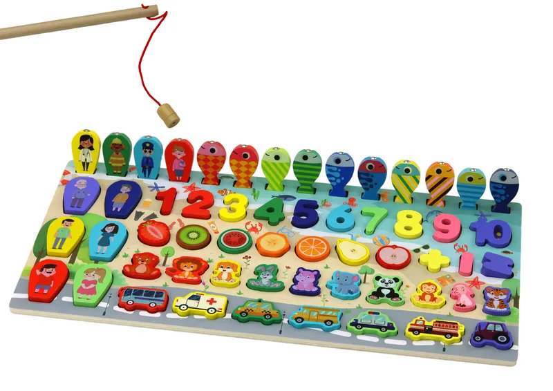 Panel Edukacyjny Sorter Drewniany Tablica Układanka Kolorowa Nauka 59 Ele