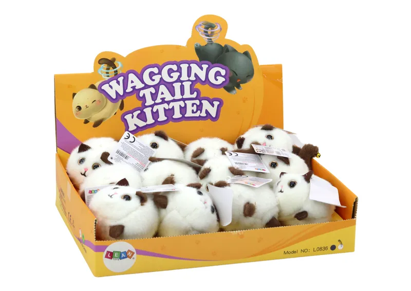 Pluszowy Kotek Naciągany Skacze Kręci Ogonkiem Maskotka 12 cm - Biały