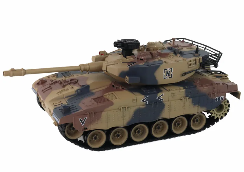 Czołg Zdalnie Sterowny RC 1:18 Armata Dym Tarcza Dźwięki - Brązowy