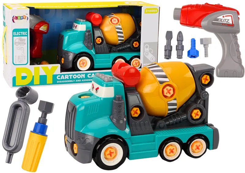 Ciężarówka Betoniarka Kreskówkowa Do Skręcania DIY - Turkusowa