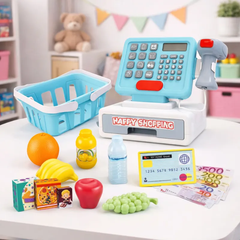 Kasa Sklepowa Interaktywna Skaner Koszyk Produkty Spożywcze Światła Dźwięki