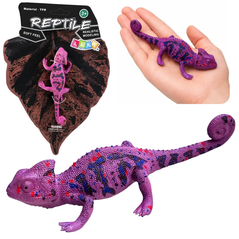 Kameleon Gumowa Figurka Rozciągliwa Realistyczna Gad 14 cm - Fioletowy