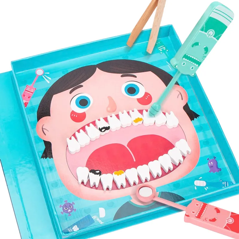 Drewniany Zestaw Małego Dentysty Książka Magnetyczna Zęby Narzędzia