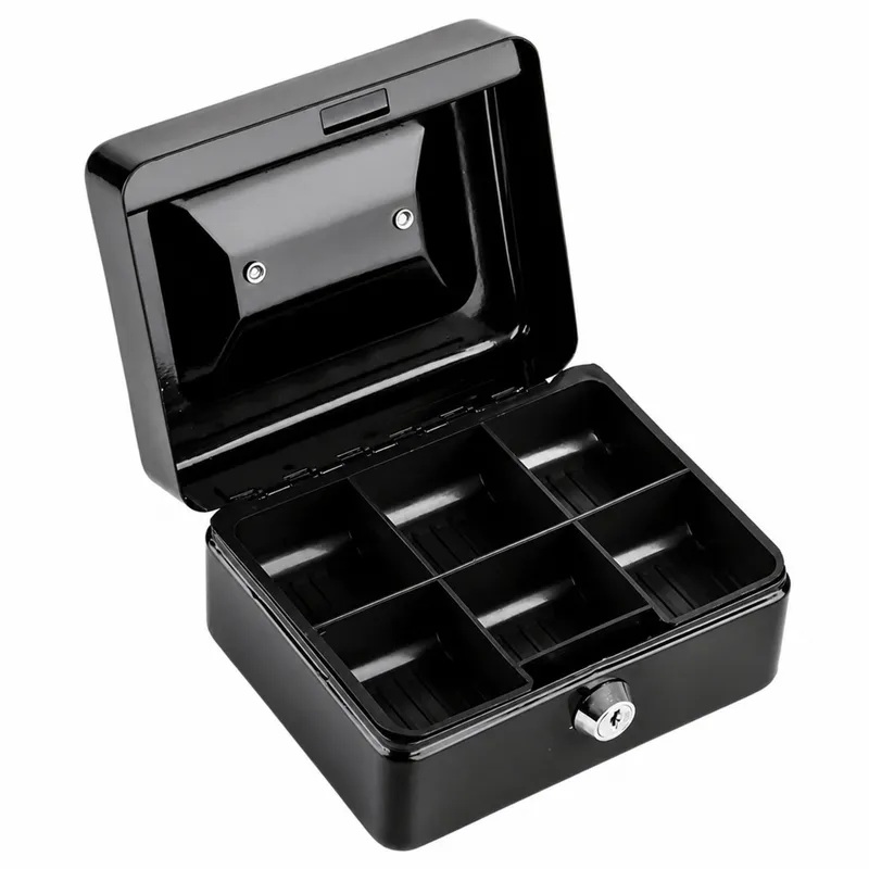 Mała Kasetka Na Pieniądze Metalowa Sejf Skrytka Na Klucz 13x10 cm - Czarna