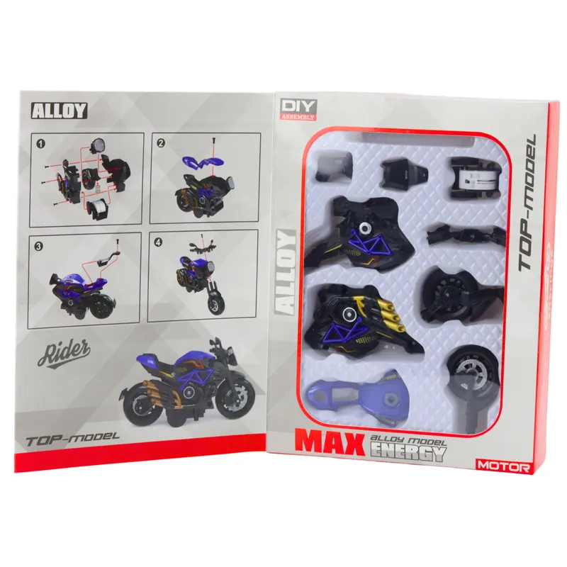 Motocykl Do Składania Skręcania Metal 1:14 DIY - Czarno-Niebieski