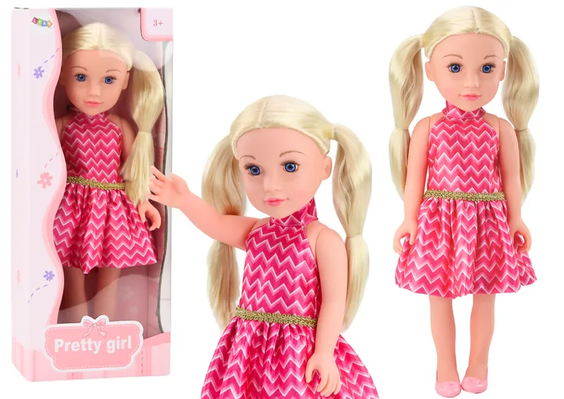 Lalka Sukienka Kucyki Blond Włosy Duża Laleczka 46cm - Różowa