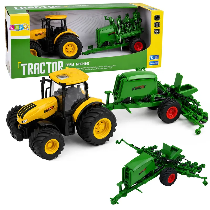 Traktor Rolniczy Z Siewnikiem I Agregatem Światła Dźwięki 1:24 - Żółty