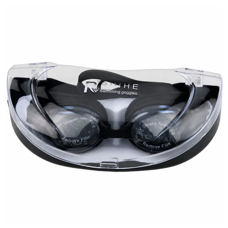 Okulary Do Pływania Regulowane Powłoka Anti Fog Ochrona UF Etui - Czarne