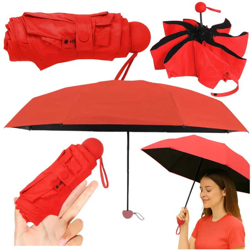 Parasolka Kieszonkowa Składana Z Ochroną UV UPF 50+ Etui 90 cm - Czerwona