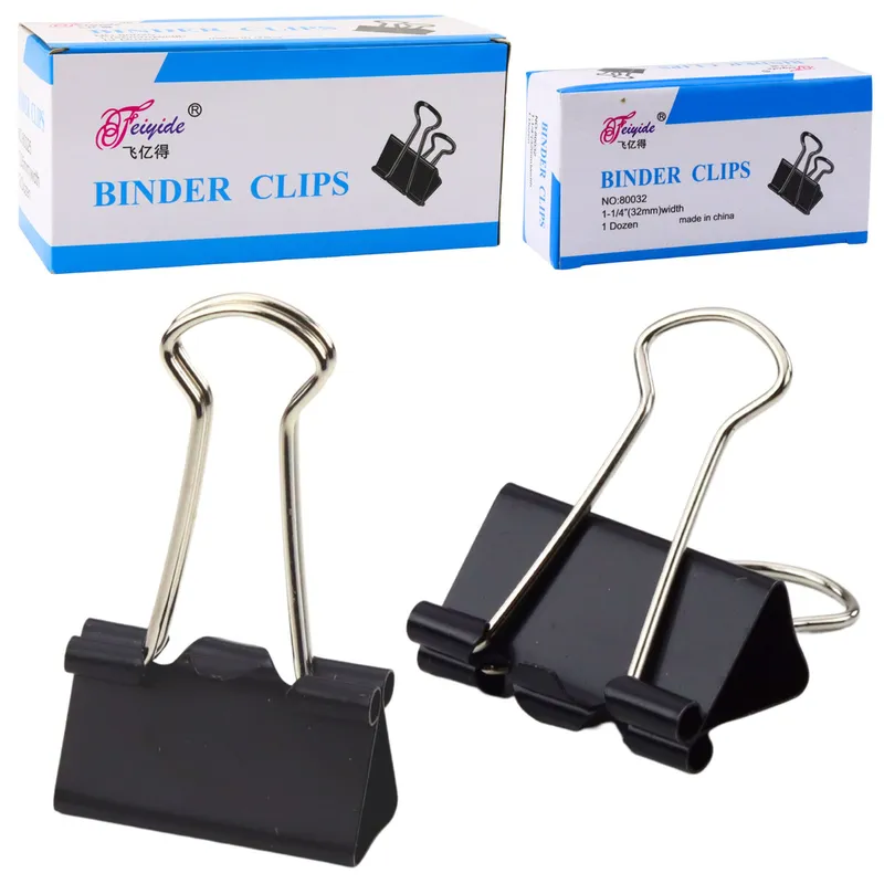Zestaw Uniwersalne Klipsy Biurowe Stal Sprężynowa 32mm 12szt - Czarne