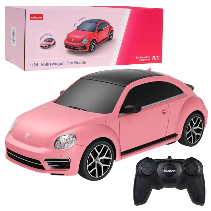 Auto VOLKSWAGEN Beetle UV Sensitive Zdalnie Sterowane RC Rastar 1:24 - Różowe