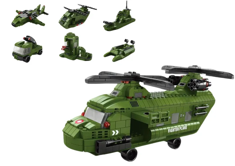 Zestaw Klocków Helikopter Wojskowy Militarny 1000 el - Zielony