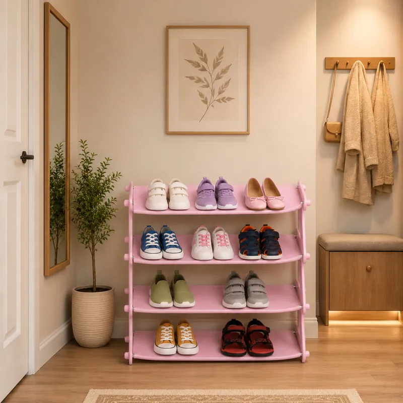 Szafka Na Buty Lekki Regał 4 Poziomy Półka Wolnostojąca - Różowa