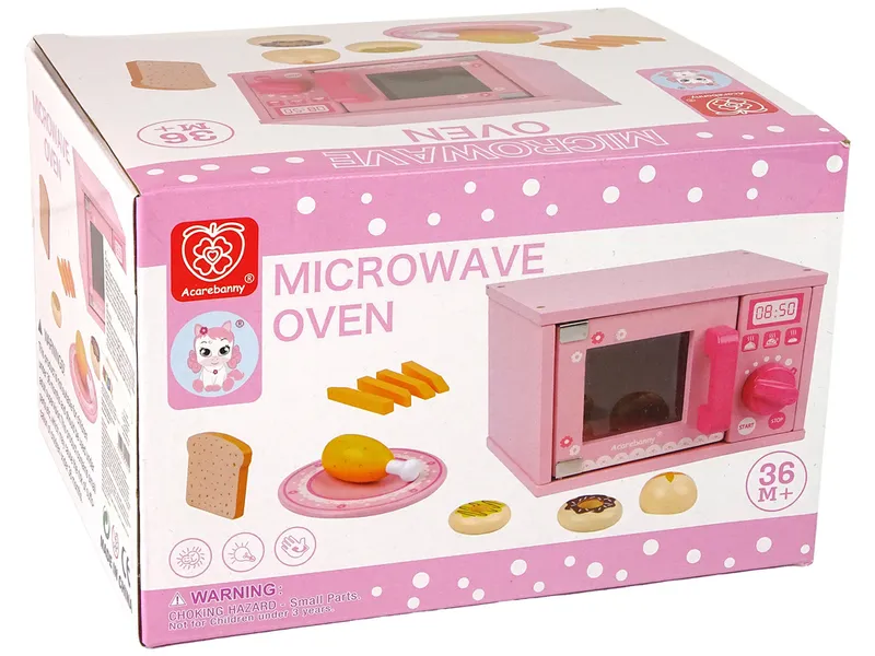 Drewniana Kuchenka Mikrofalowa Mikrofalówka Jedzenie - Różowa