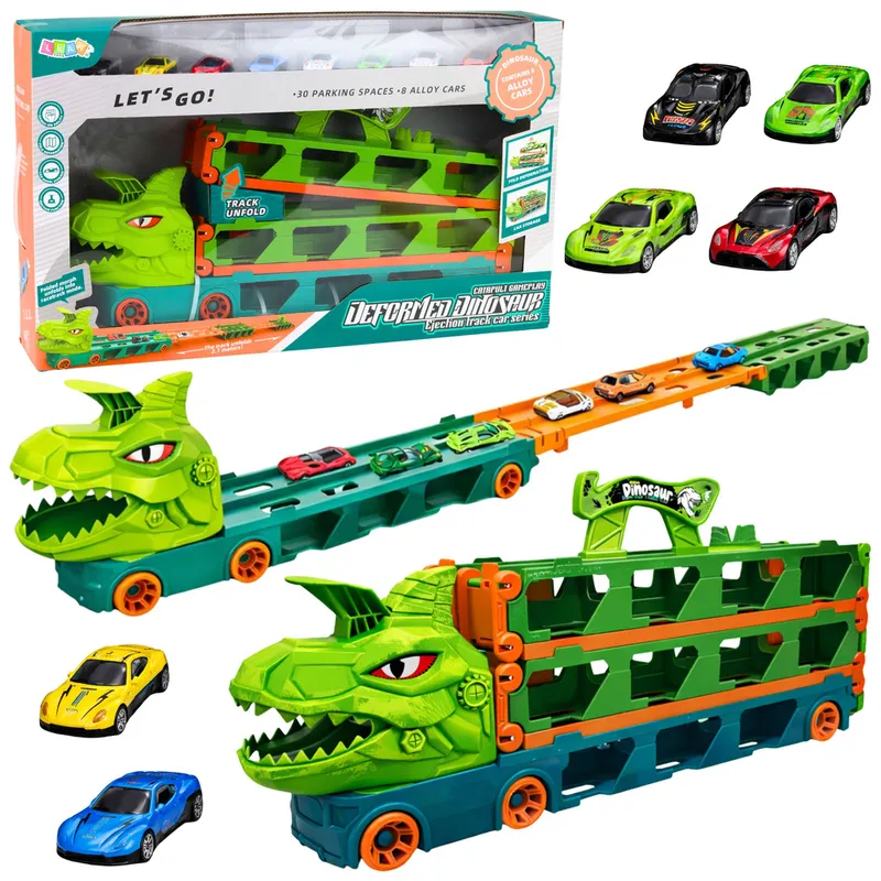 Ciężarówka Dinozaur Z Resorakami Tor Dla Autek Transporter Wyrzutnia 4w1