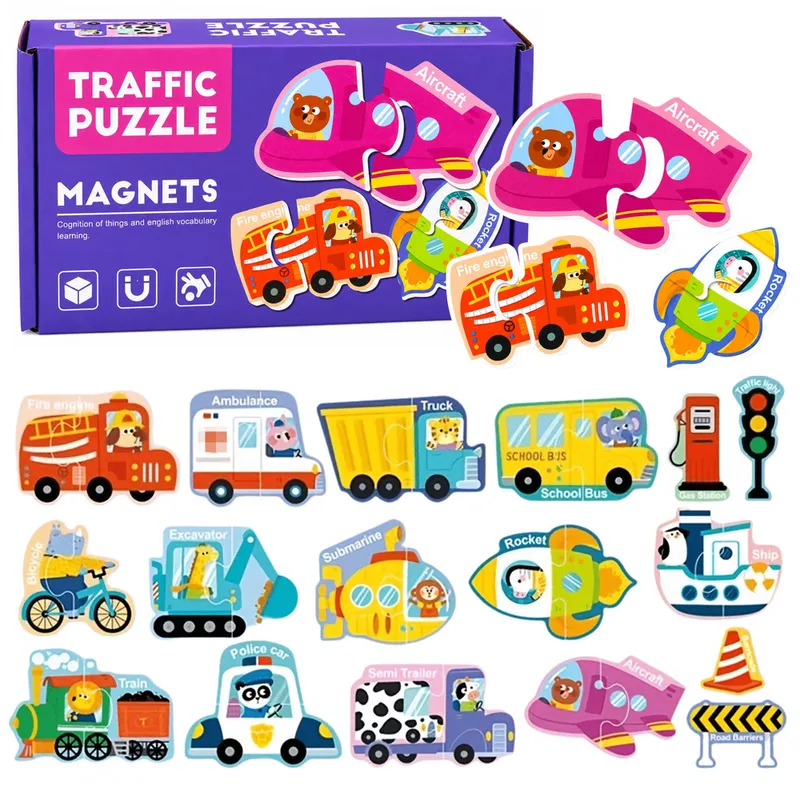 Puzzle Magnetyczne Pojazdy Nauka Środków Transportu Zestaw 30 el