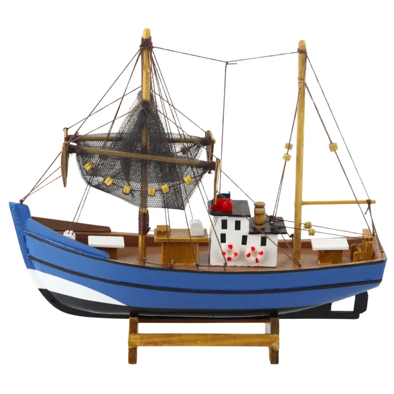 Model Kolekcjonerski Dekoracyjny Statek Kuter Rybacki 30x26cm - Niebieski