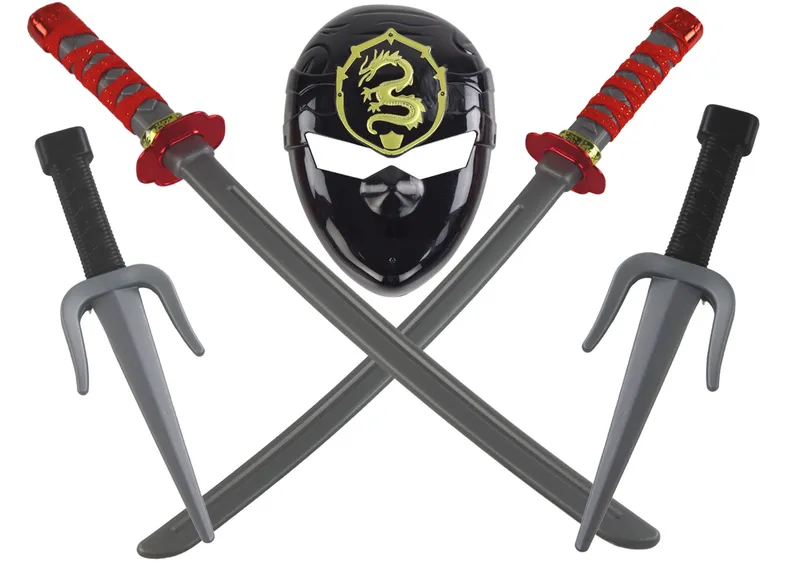 Zestaw Wojownika Ninja Maska Miecze Sztylety Zdobienia - Czerwone