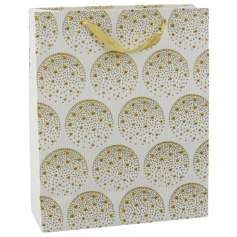 Torba Prezentowa Elegancka Złote Gwiazdki Biała 32 x 26 x 12 cm