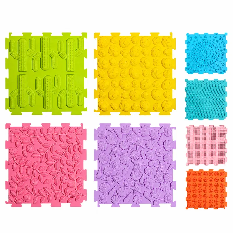 Sensoryczne Puzzle Silikonowe Mata Ścieżka Sensoryczna Kolorowe 25 cm 12el