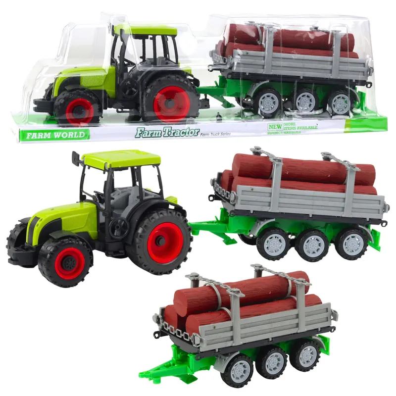 Traktor Rolniczy Farmerski Z Przyczepą Do Drewna Kłody 47cm - Zielony