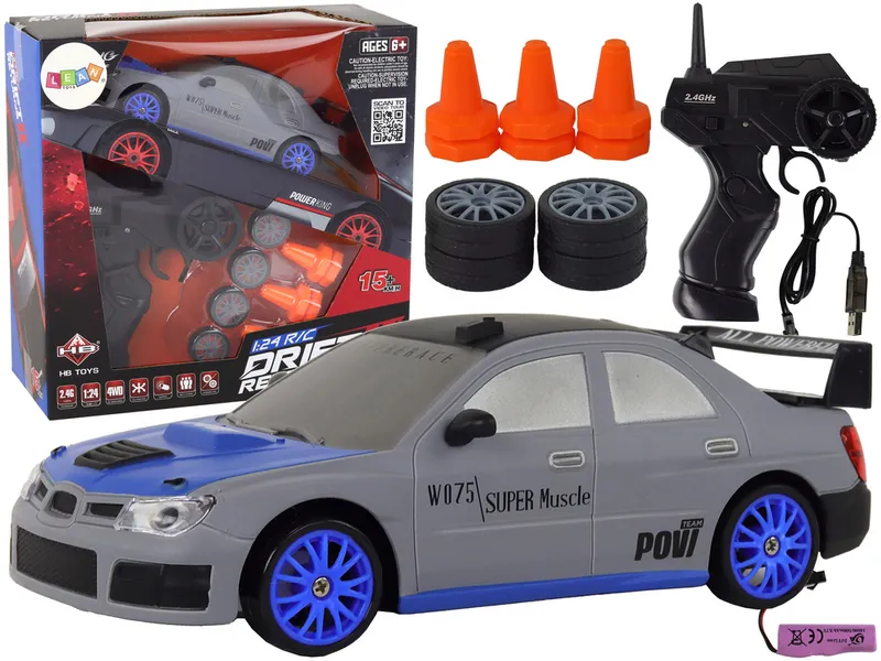 Autko Sportowe Zdalnie Sterowane R/C 1:24 Wymienne Koła - Szare