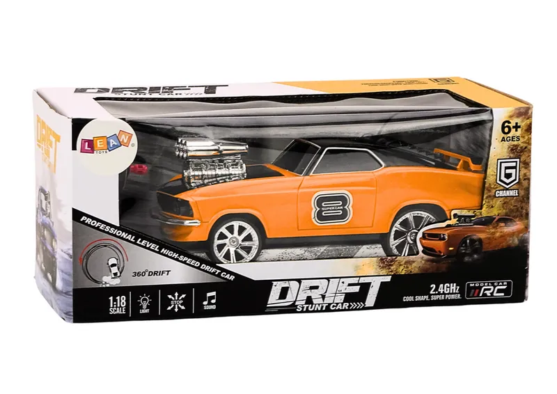 Autko Zdalnie Sterowane 1:18 Drift 360 Światła Dźwięki - Pomarańczowy
