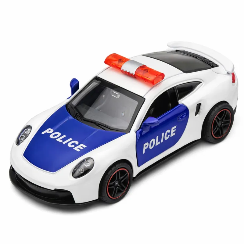 Autko Sportowe Policyjne Samochód Z Napędem Metalowy Pull-Back 1:43 - Biały