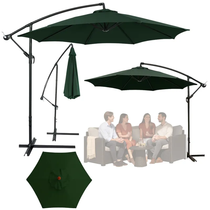Parasol Ogrodowy Boczny Z Regulacją Pochyłu Pokrowiec 350 x 250cm - Zielony
