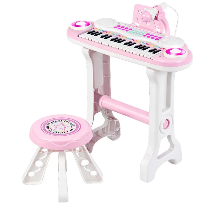Pianinko Elektroniczne Organy Dla Dzieci Stołek Mikrofon MP3 - Różowe