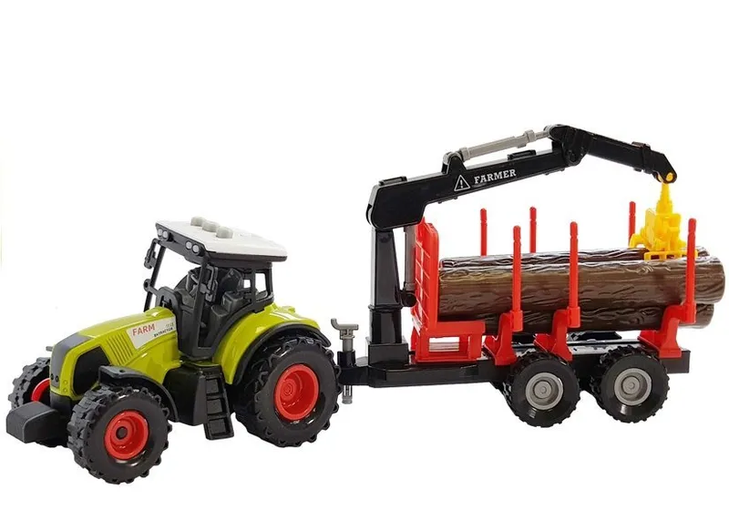 Traktor Z Przyczepą Leśną Z Drewnem I Ramieniem