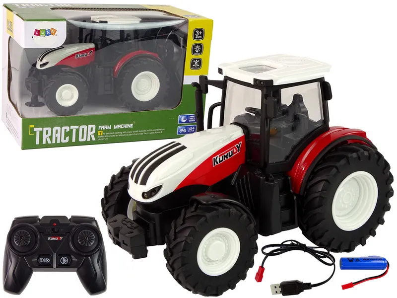 Traktor Rolniczy 1:24 Zdalnie Sterowany R/C Pilot Farma Biało Czerwony