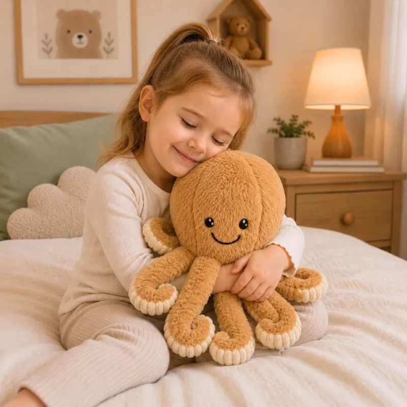 Pluszowa Ośmiornica Maskotka Przytulanka Sprężyste Macki 50 cm - Beżowa
