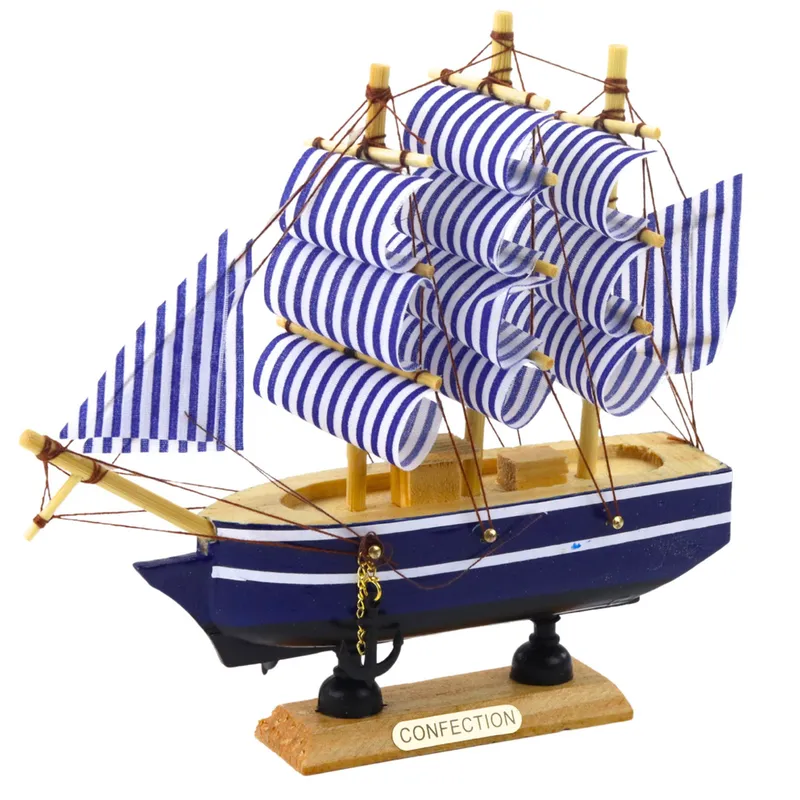 Model Kolekcjonerski Dekoracyjny Statek Żaglowiec 16x15cm - Biało-Niebieski