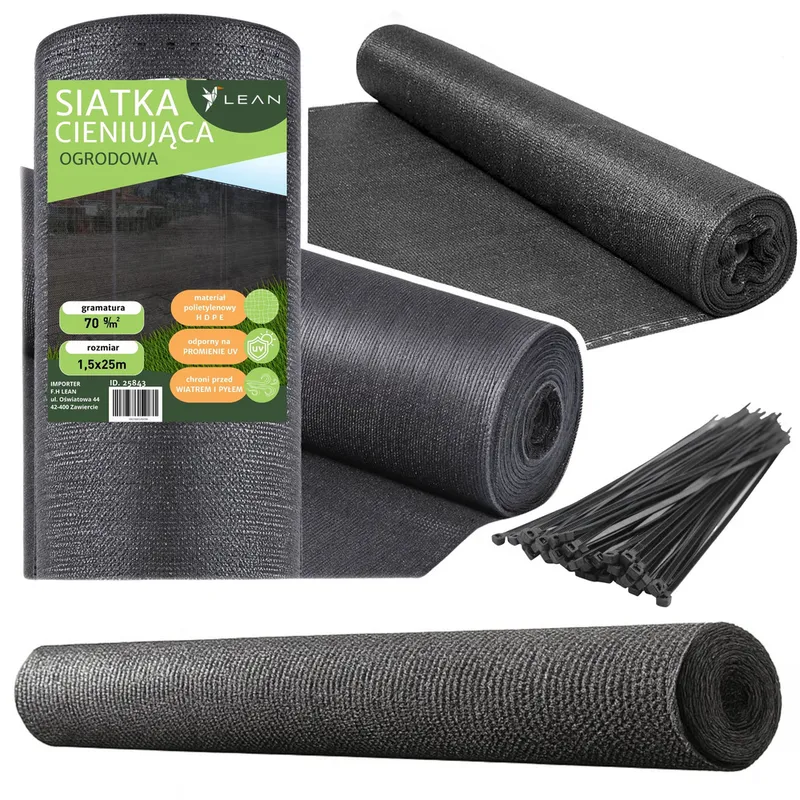 Siatka Cieniująca Na Ogrodzenie Płot Maskująca 1.5m 25m 70g/m² - Czarna