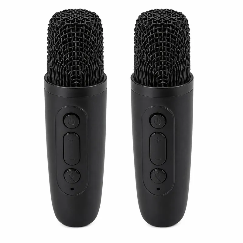 Zestaw Do Karaoke Głośnik Bluetooth Dwa Mikrofony Światła LED - Czarny
