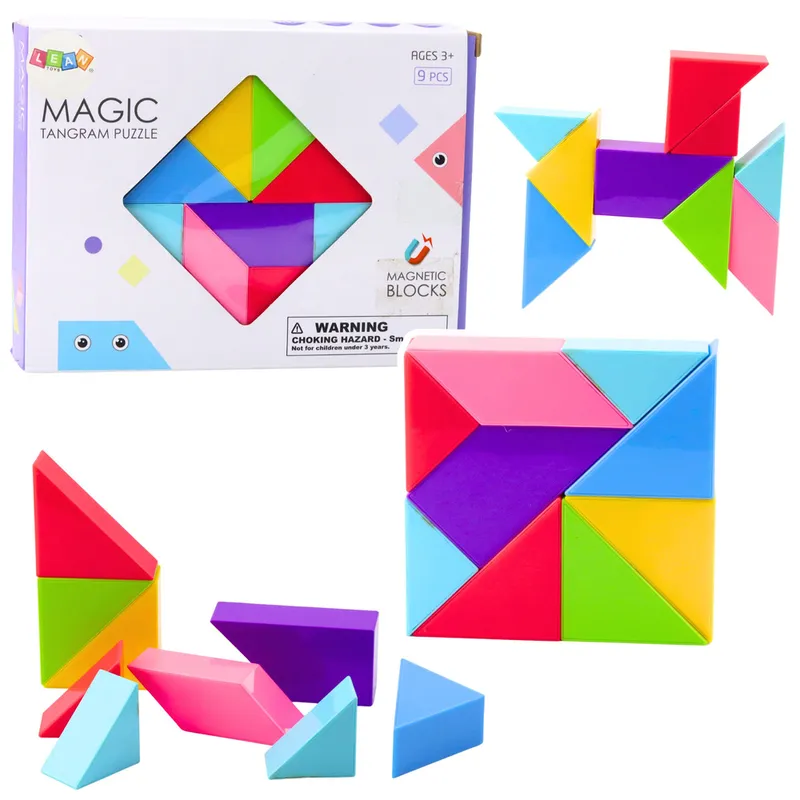 Klocki Magnetyczne Tangram Kolorowa Układanka Naklejki 9 el