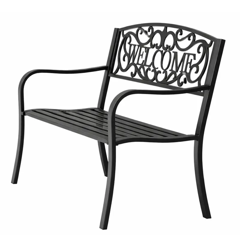Ławka Ogrodowa Taras Ogród Park Metalowa Oparcie WELCOME 127 cm - Czarna