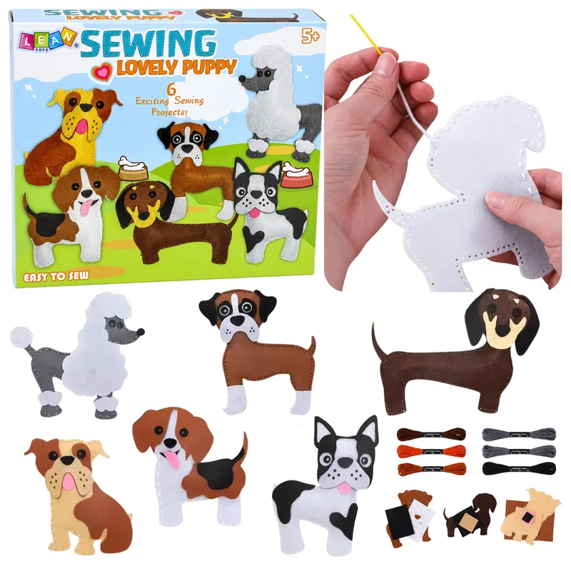 Zestaw Kreatywny Pluszaki Do Szycia Filcowe Maskotki Pieski DIY 6 szt